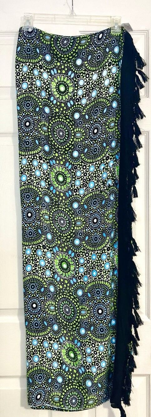 Wayan Pashmina Scarf Wrap Vibrant Lime Green & Blue Mandala Fringe 46 X 64